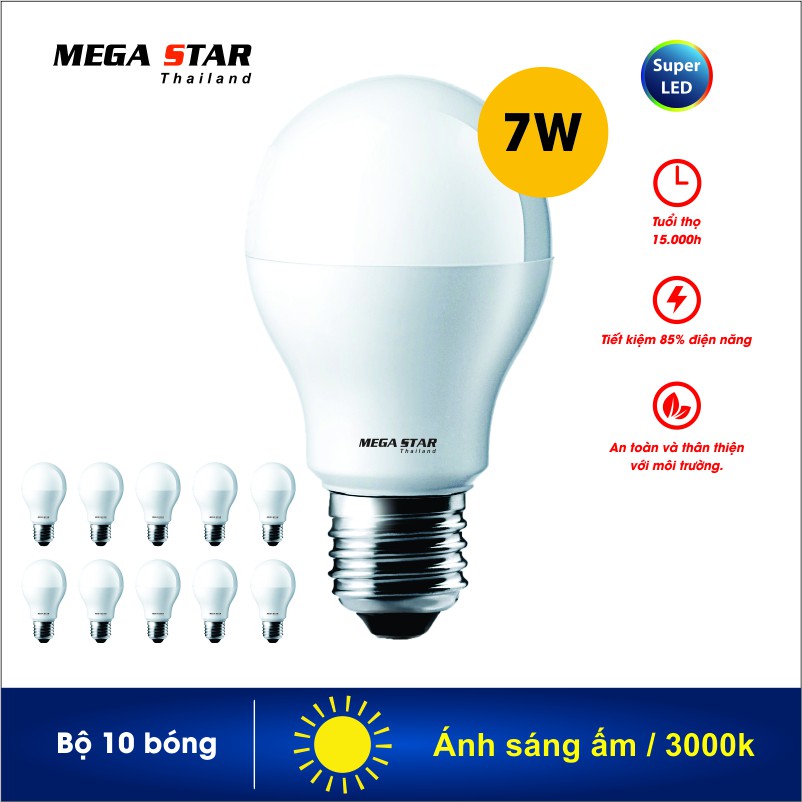 Combo 10 Bóng đèn Megastar LEDBulb 7W E27 6500k  hoặc 3000k