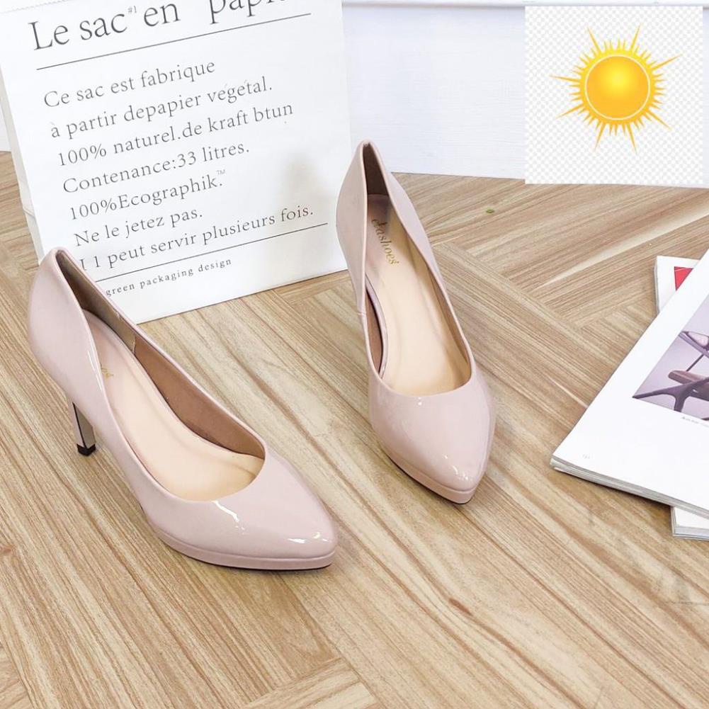 Giày Cao Gót Bít Mũi Đế Đúp Da Bóng 10cm Evashoes - Eva8184(Màu Đen,Kem)