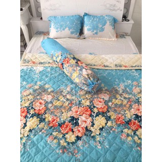 xã kho 2 ngày bộ drap giường coton hàn quốc Dàn hoa xanh