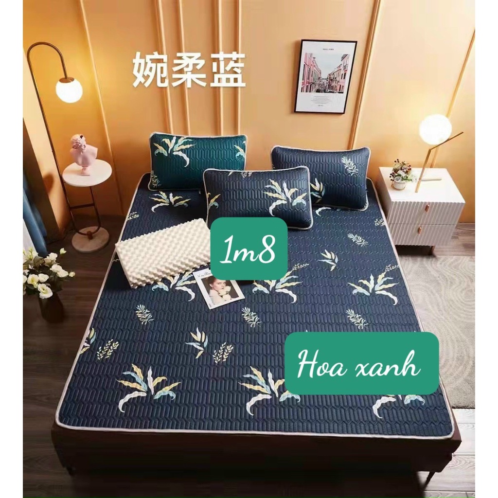 Chiếu điều hòa cao su non, chiếu cao su non latex dày mềm mịn an toàn cho bé chun cài 4 góc( tặng 2 vỏ gối cùng mầu)