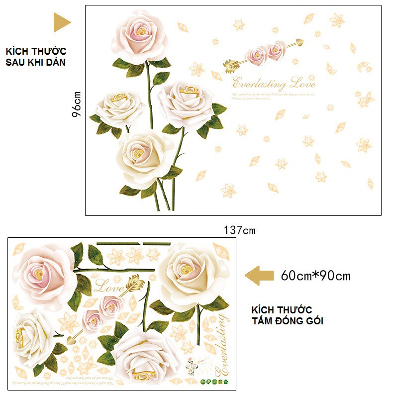 Decal dán tường Hoa hồng trắng
