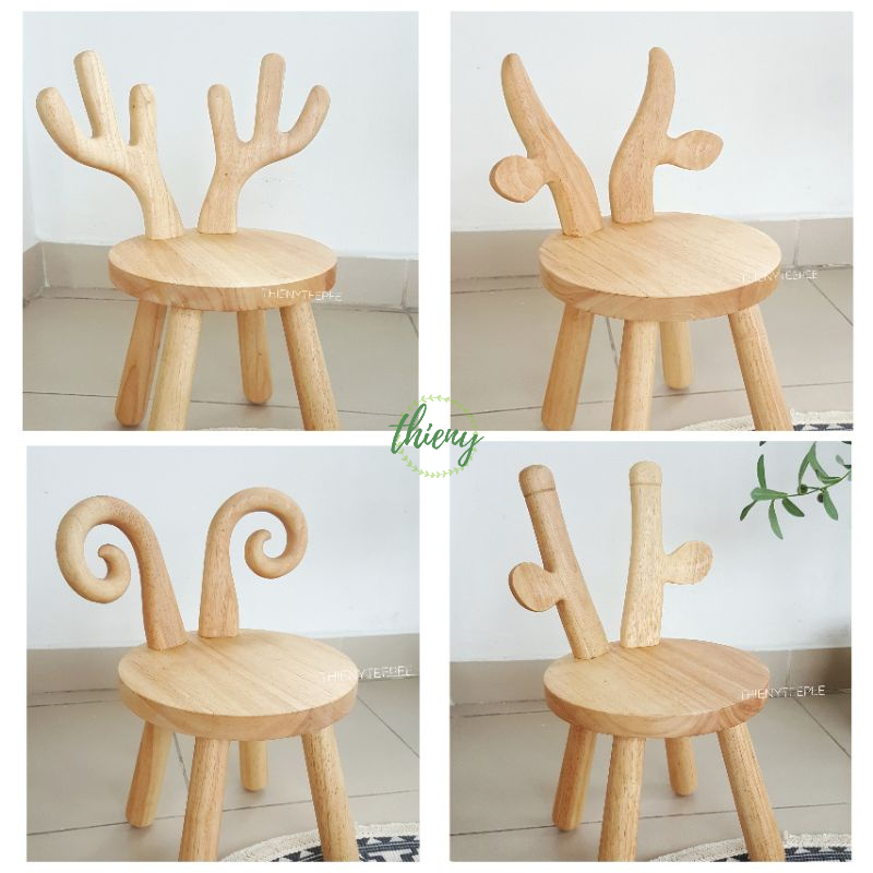 Ghế gỗ cho bé, ghế gỗ tai thỏ, tai hươu đáng yêu. Ghế gỗ tự nhiên cao cấp dành cho bé mầm non