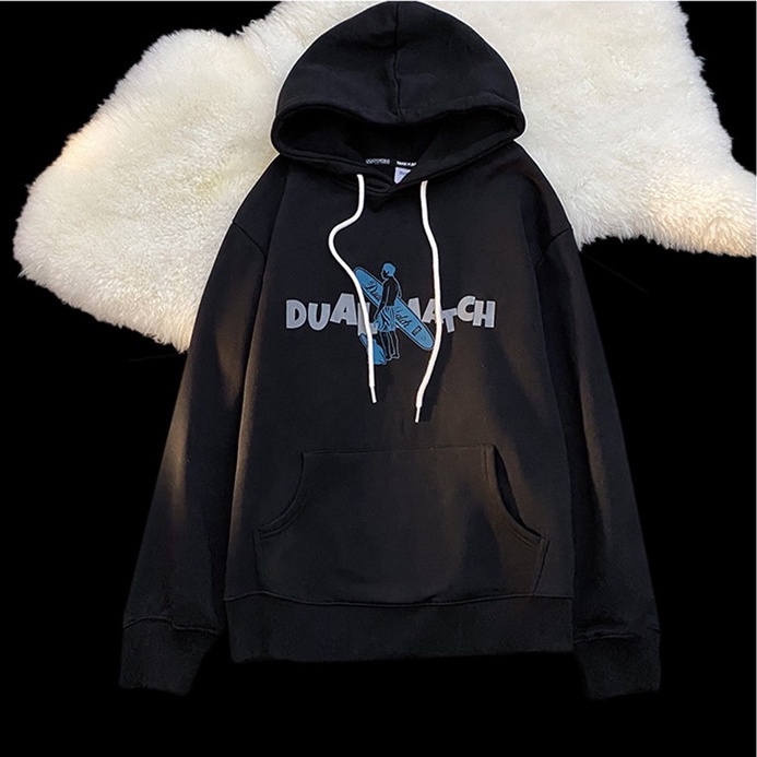 【ZHELIHANGFEI】Áo Hoodie Dài Tay Dáng Rộng In Họa Tiết Cá Tính Trẻ Trung