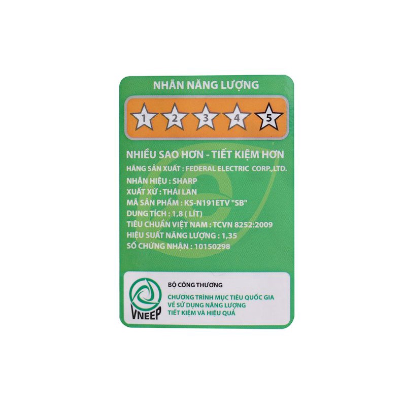 Nồi cơm điện Sharp 1.8 lít KS-N191ETV hàng  chính hãng 100%