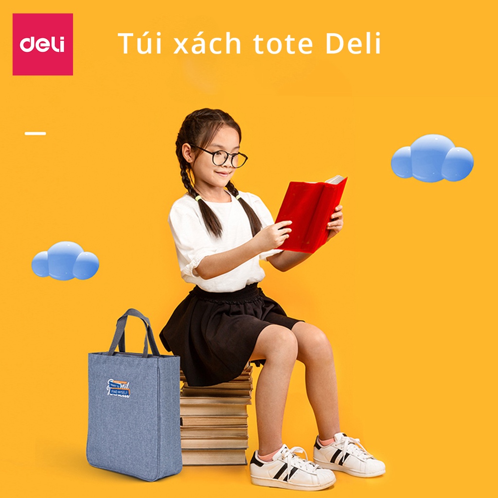 Túi tote vải canvas Deli cao cấp - Chất liệu chống thấm nước, màu sắc đa dạng, vừa khổ A4 thích hợp cho học sinh - 73200