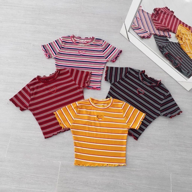 Áo croptop khoét tim cuộn biên