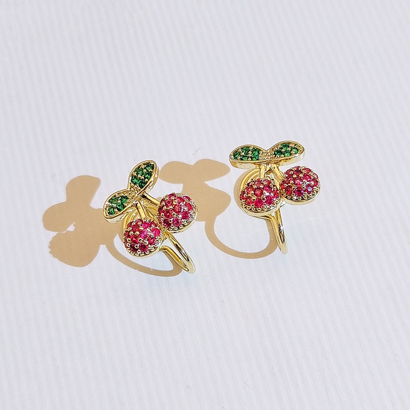 [Jiudolan] Bông Tai Bạc Kim Cương Hình Cherry Đỏ Tinh Tế Thời Trang Không Gây Dị Ứng Cho Nữ