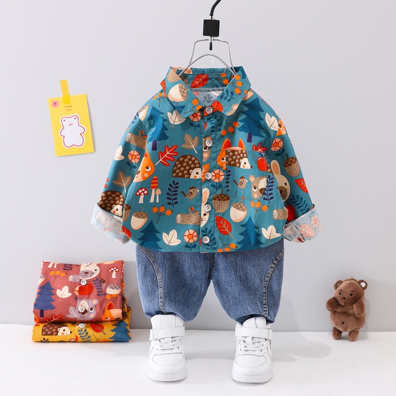 Set Đồ 2 Món Gồm Áo Sơ Mi Thời Trang Xuân Thu Cho Bé Trai