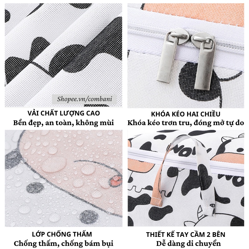 Túi Vải Đựng Quần Áo, Chăn Màn, Nắp Khóa Kéo, Cỡ Lớn, Gấp Gọn 100 lít