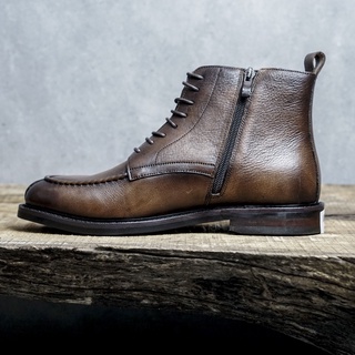 Giày boot cổ lửng zip kéo hông da bê sang trọng nam tính màu nâu ZANE