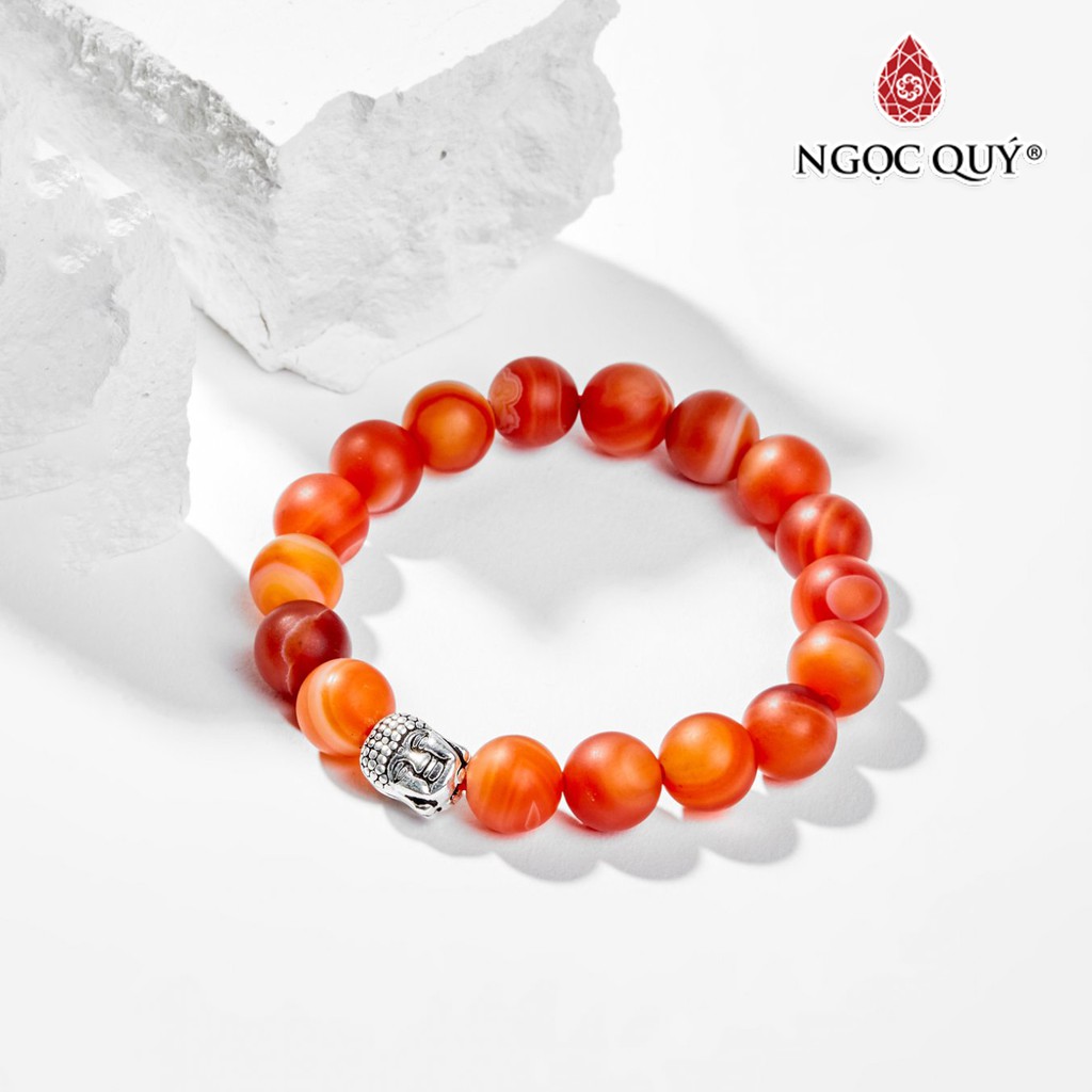 Vòng Tay Mã Não Đỏ Nhám phối charm phật bạc size hạt 10mm - Ngọc Quý