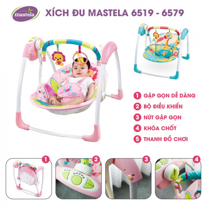 Xích đu đung đưa có nhạc trắng và hẹn giờ kiêm nôi điện ru ngủ cho bé Mastela 6503/6504