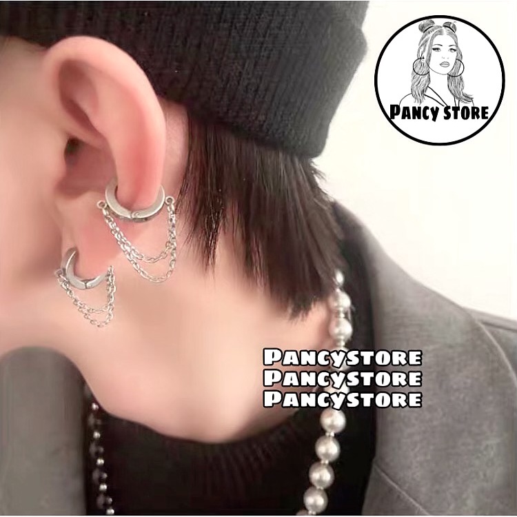 khuyên tai nam nữ tròn vòng xích 2 lớp bông tai titan Unisex