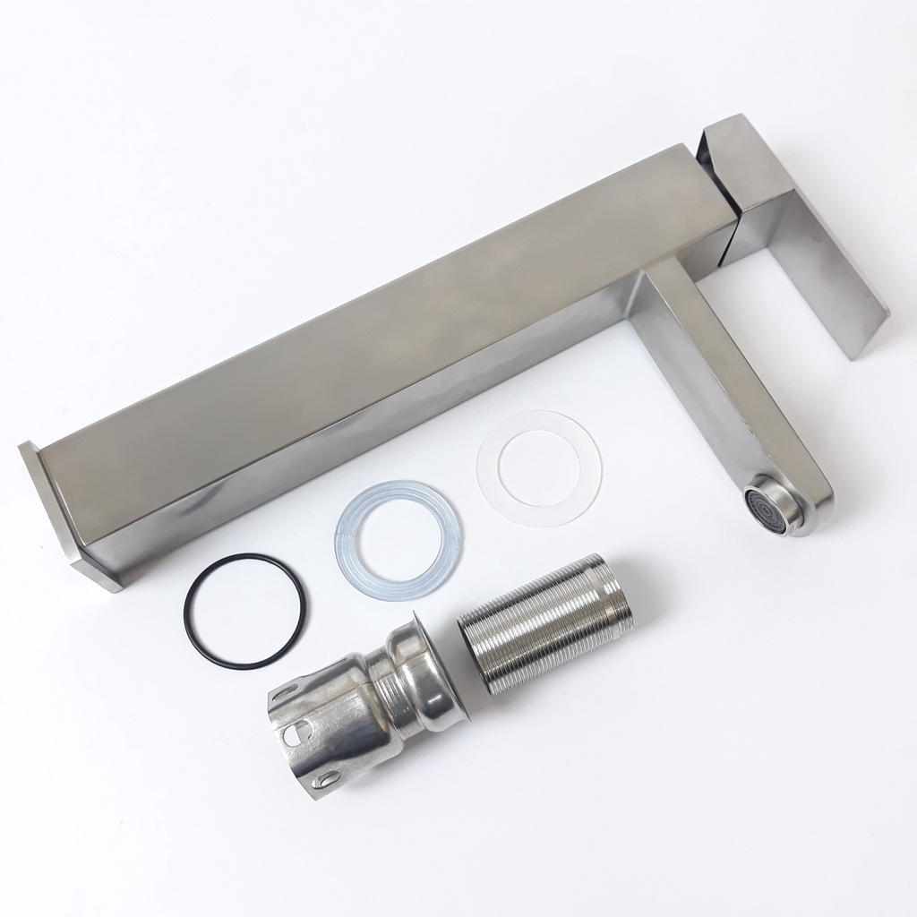 Vòi lavabo nóng lạnh inox 304 trụ vuông 30cm trắng mờ đặc trưng inox phay cao cấp, sang trọng, lịch lãm