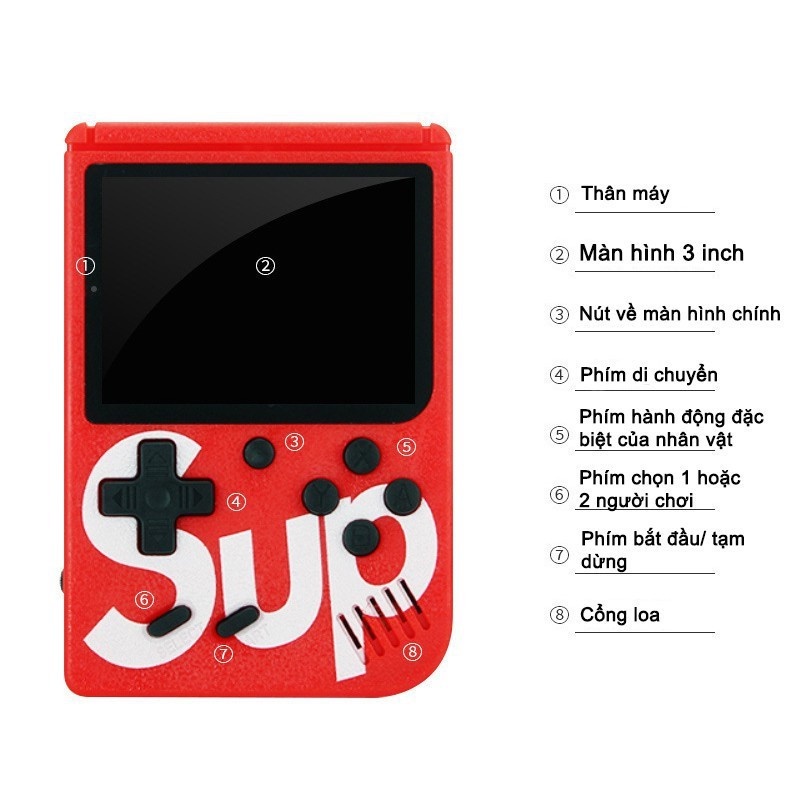 Máy chơi game điện tử cổ điển mini cầm tay 4 nút 400 trong 1 Plus họa tiết SUP giải trí 2 người chơi