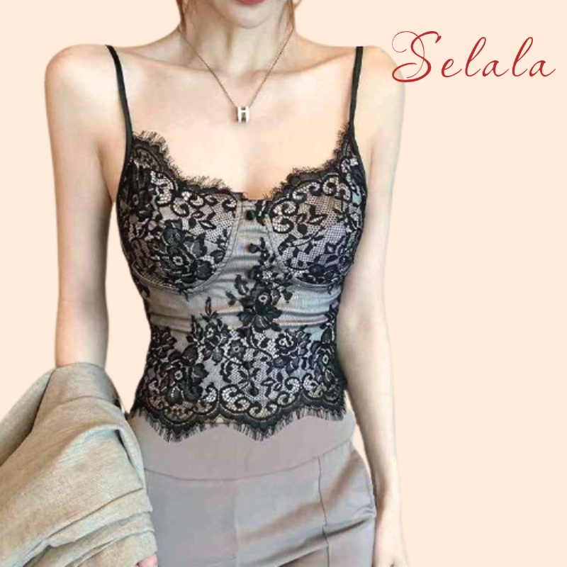 Áo 2 Dây Selala Phối Ren Dáng Dài Siêu Ôm Sexy Quyến Rũ V02