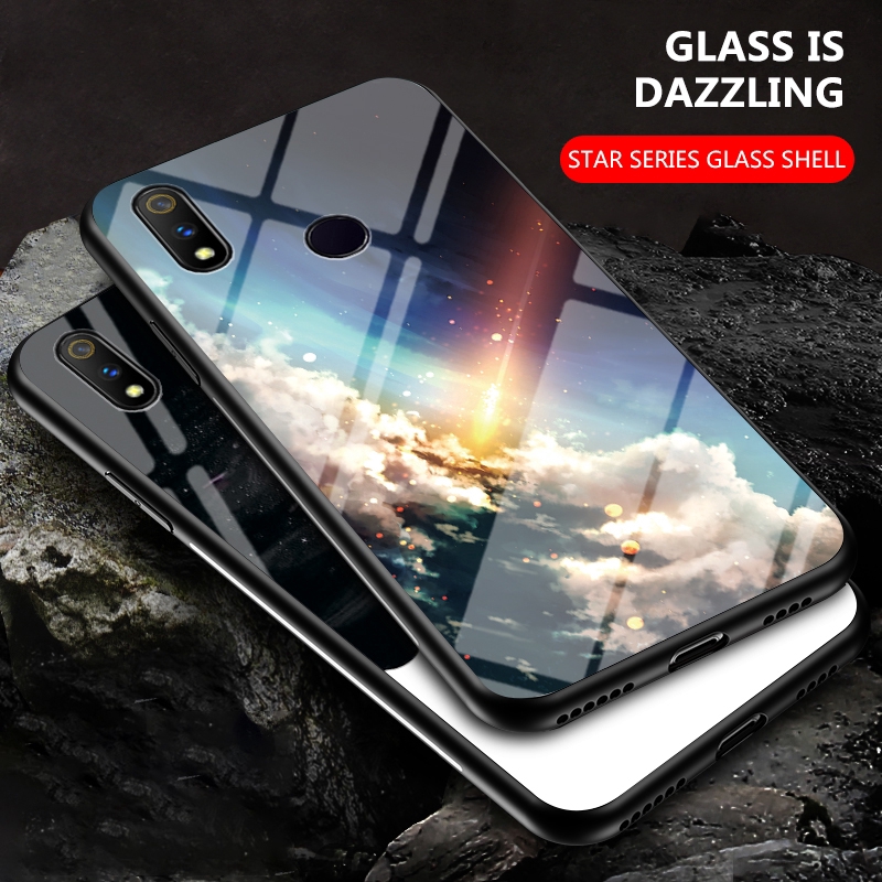 Starry Sky Phone Case Realme 5 Pro 5i 3 Pro Hard Tempered Glass Cover Shockproof