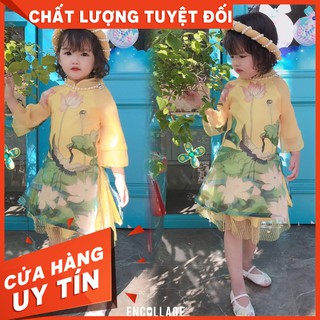 ÁO DÀI CÁCH TÂN TRẺ EM(7-30kg) HOA SEN-HOA ĐÀO-MẶT NGUYỆT kèm mấn,bao chất thời trang và phong cách cho bé gái,ảnh thật
