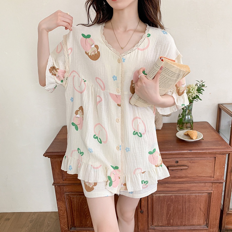 Bộ Đồ Ngủ Chất cotton Mỏng Nhẹ In Họa Tiết Dễ Thương Phong Cách Hàn Quốc Thời Trang Cho Nữ