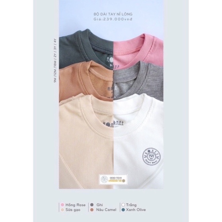 Bộ nỉ HRNEE chất liệu nỉ lông ấm áp từ 6 tháng đến 4 tuổi - Bộ nỉ HRNEE cho bé