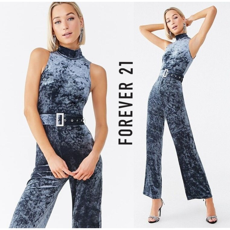 Jumpsuit nhung cổ yếm F21 thắt eo mặt đá halter neck 2000382858