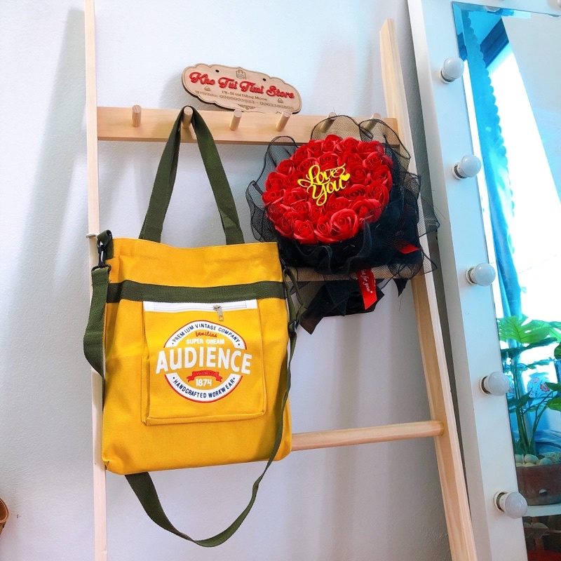 TÚI TOTE VẢI BỐ CANVAS CÓ KHOÁ, CÓ DÂY ĐEO CHÉO