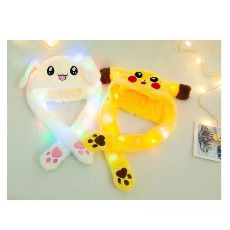 Nón Tai Thỏ Giật Nón Tai Thỏ Giật Cử Động 2 Tai có đèn LED Pikachu