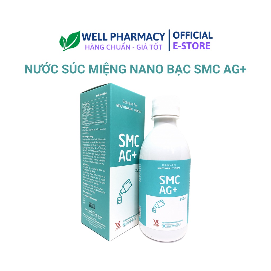 SMC AG+- NƯỚC SÚC MIỆNG NANO BẠC 250ml