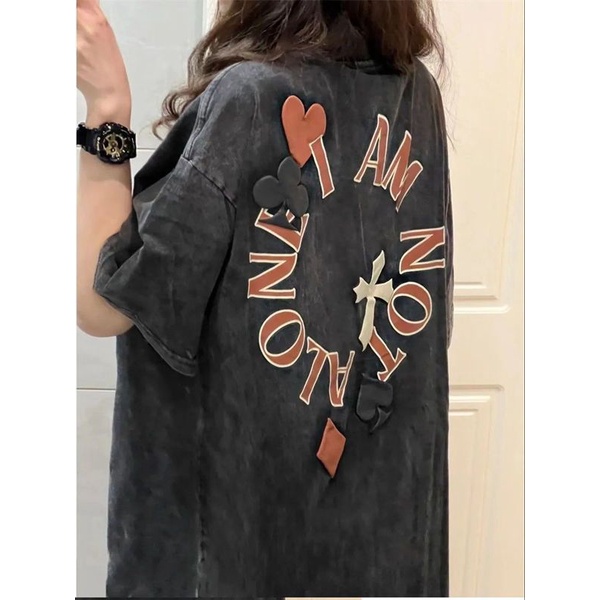 Jiashucheng Áo Thun Nữ Ngắn Tay In Chữ Phong Cách Retro Mỹ