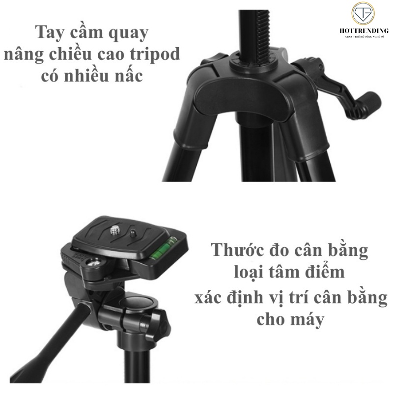 Chân giá đỡ điện thoại, máy ảnh Tripod 3366 cao 150cm có tay cầm cực chắc chắn nhiều màu có thước thủy cân chỉnh