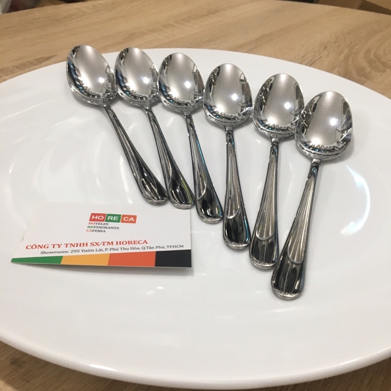 Combo 6 muỗng ăn chính sang trọng inox cao cấp đuôi tròn dành cho phòng ăn gia đình, nhà hàng, khách sạn, bộ 6 muỗng ăn