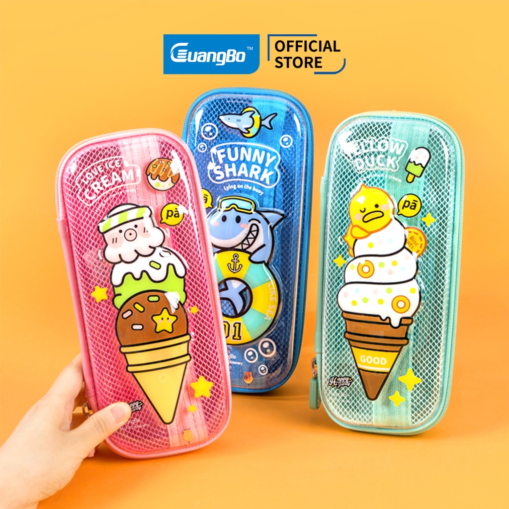 Túi đựng bút đồ dùng cá nhân 3D GuangBo Ice Cream - chất liệu nhựa cao cấp 2 khoá H00247