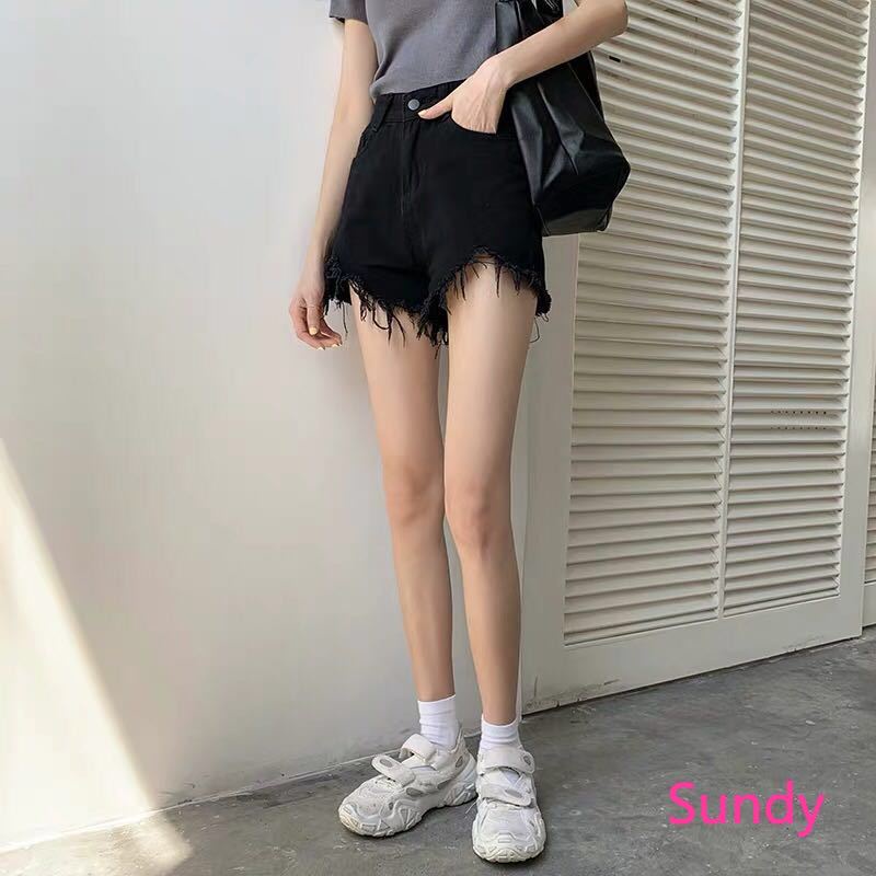 Quần short denim ống rộng lưng cao thời trang hè cho nữ