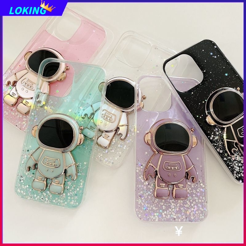 Ốp Điện Thoại Kim Tuyến Nước Kèm Giá Đỡ Hình Phi Hành Gia 3D Cho Xiaomi Redmi Note 12 Pro 11 11S 11Pro 10 10S 10Pro 9 9S 9Pro