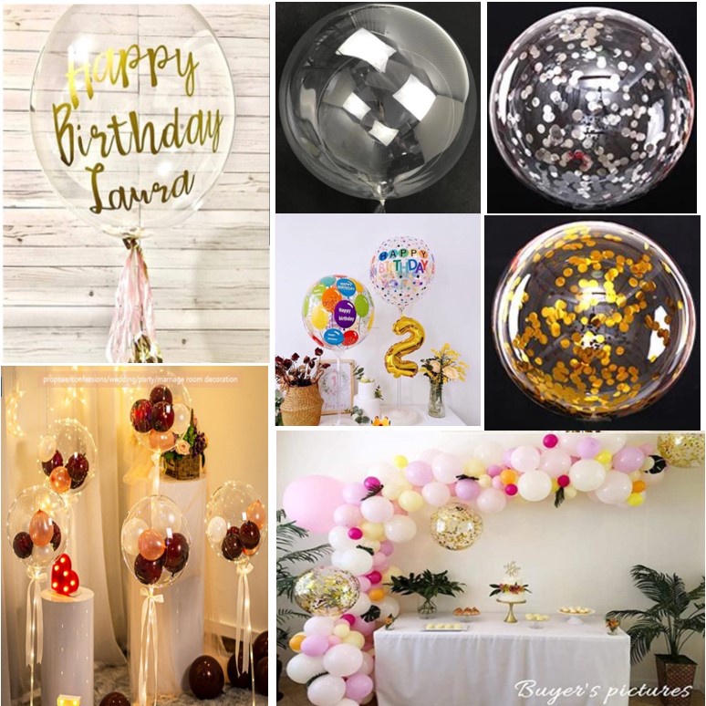 Bong bóng Jumbo Trong suốt nhựa PE Bobo 18" 24" trang trí sinh nhật, Bong Bóng Trong Suốt in Happy Birthday tiệc cưới