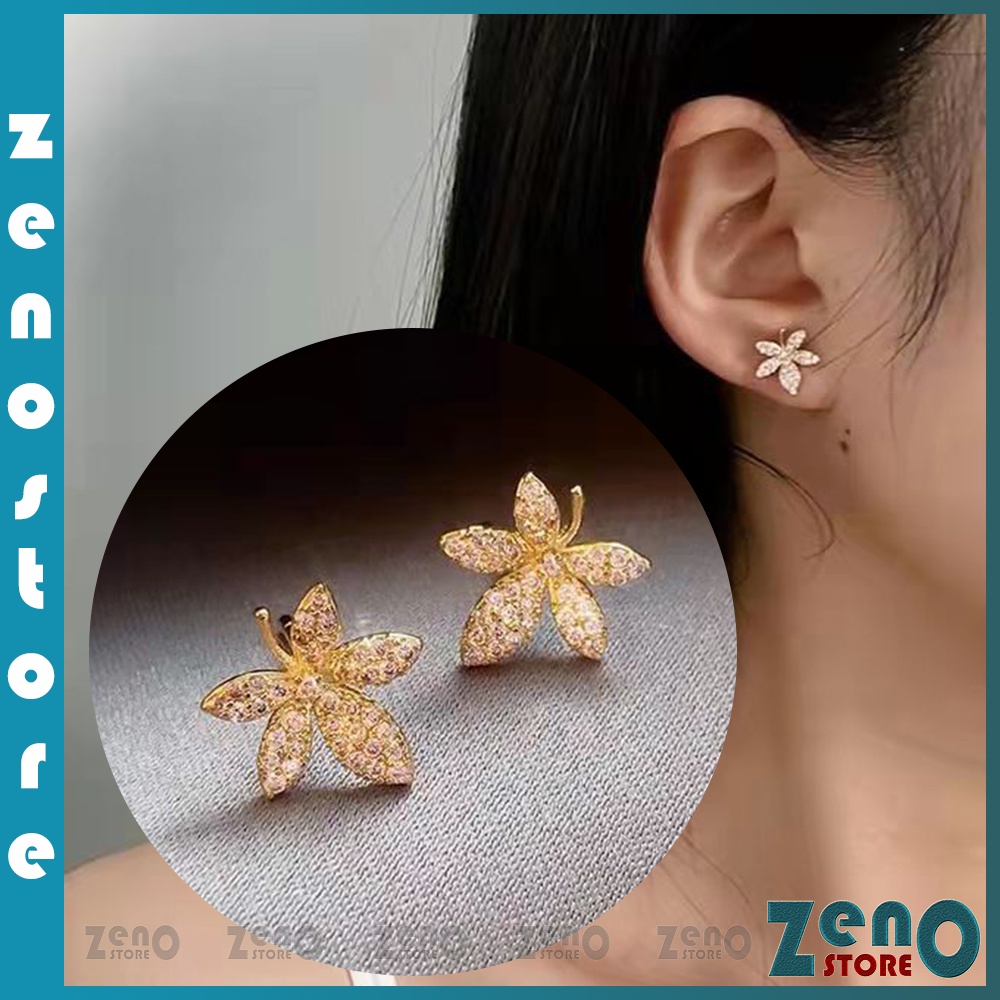 Khuyên tai ZenO bạc Ý KT10 phong cách Hàn Quốc, hoa tai hình chiếc lá chất liệu bạc S925