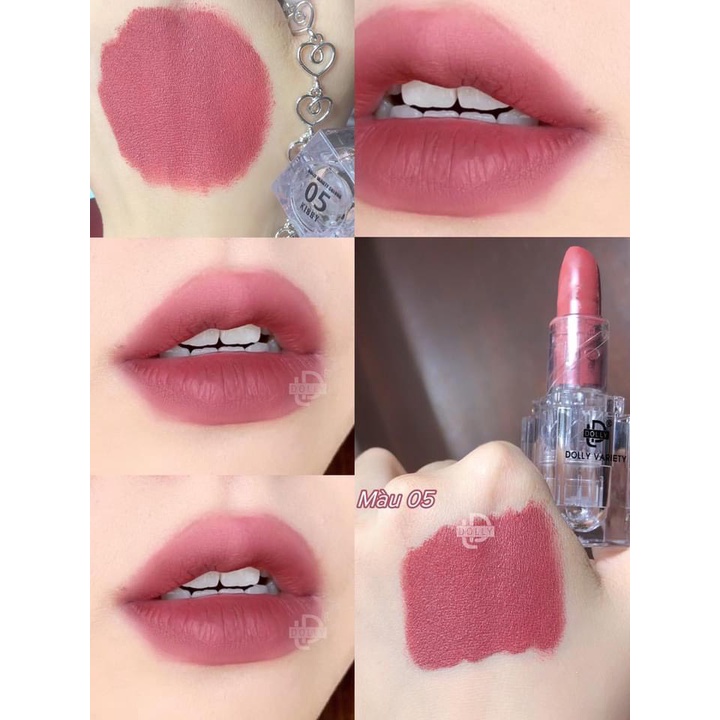 Son Sáp Phủ Phấn Dolly Variety Colour Không Chì Siêu Lì Mềm Môi Vỏ Trong Suốt