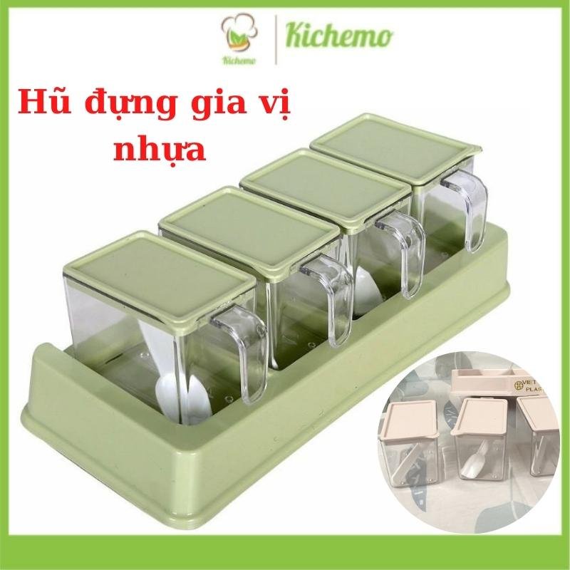 Hũ đựng gia vị nhựa Việt Nhật có quai cầm kèm thìa muỗng tiện lợi