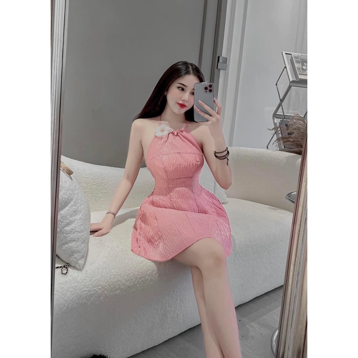 (Free ship) Mẫu Thiết Kế Hợp Thời Trang -- Đầm Xốp Có Mút Hở Lưng Có Lót Quần Đính Bông Rời Mặc Đi Tiệc Đi CHơi UP HHP F