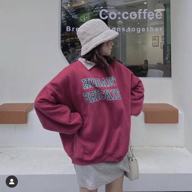 Áo Sweater Đỏ HOBART BRICKIES Áo Sweater Tay Bồng Chất Nỉ Ngoại Dày Dặn Form Rộng Freesize Unisex Ảnh Thật | BigBuy360 - bigbuy360.vn