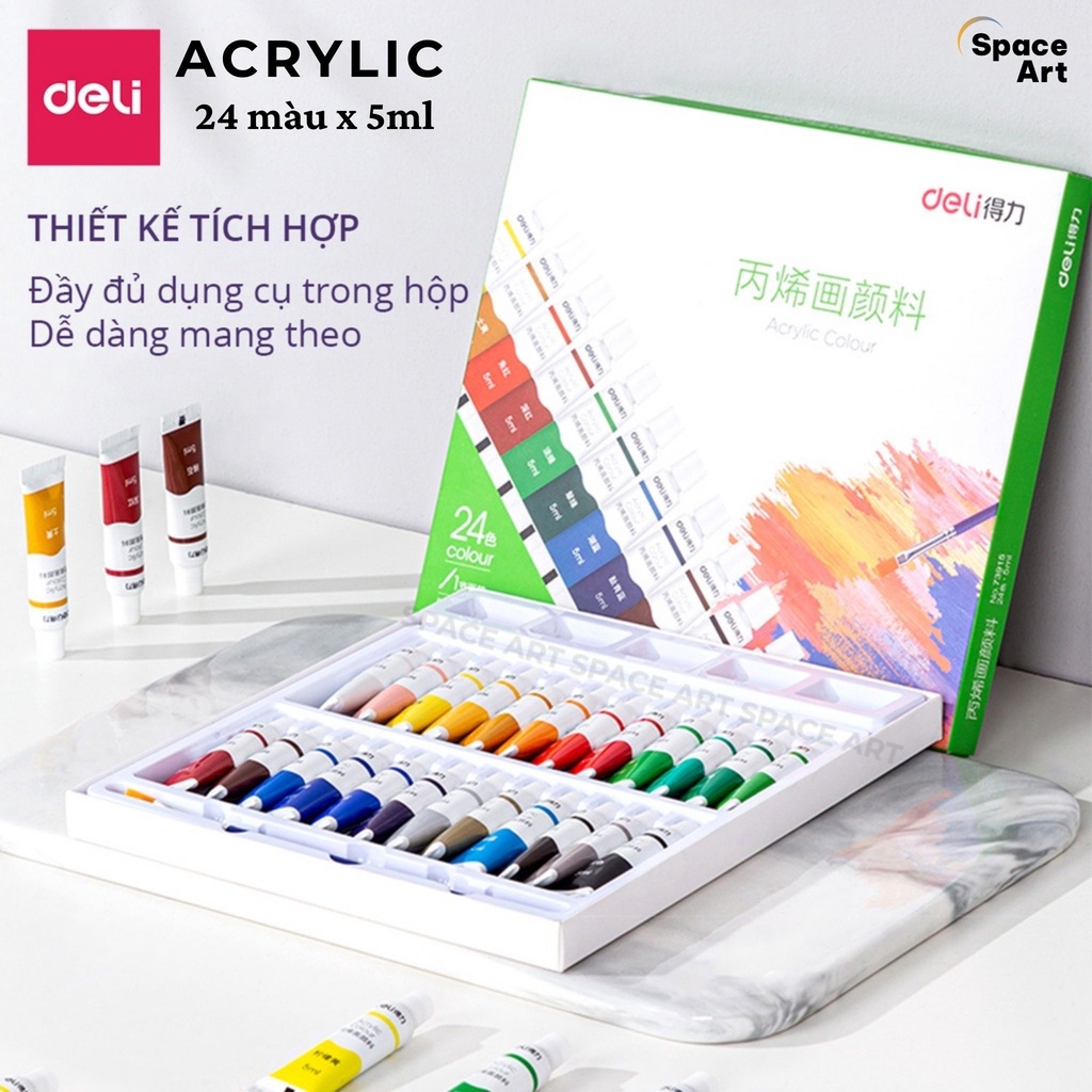 Màu Vẽ Acrylic Dạng Tuýp 5ml Chuyên Nghiệp DELI vẽ vải vẽ giày