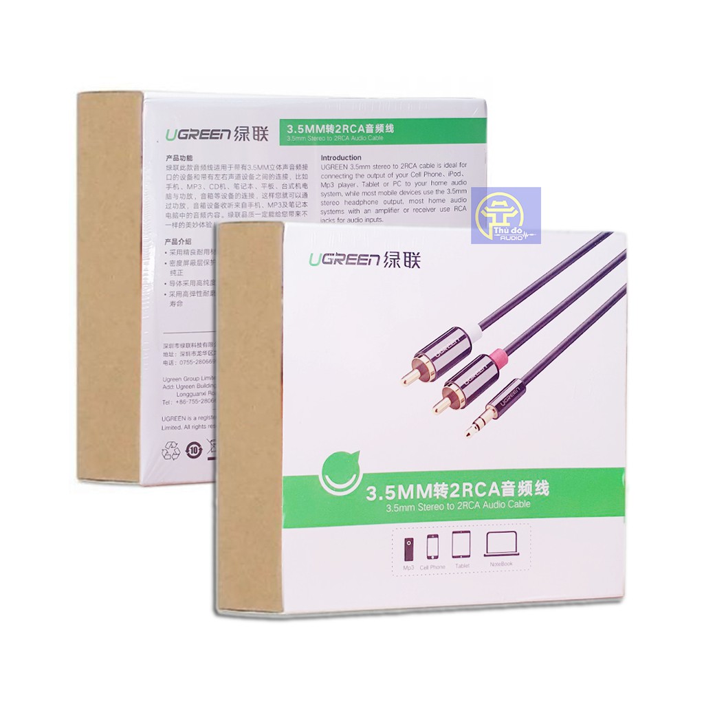 Cáp Audio 3.5mm ra 2 Đầu RCA Hoa Sen UGREEN AV116 cao cấp chiều dài từ 0.5M đến 8M