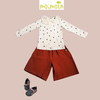 Set áo họa tiết cổ bèo quần đũi ống rộng Moimoln