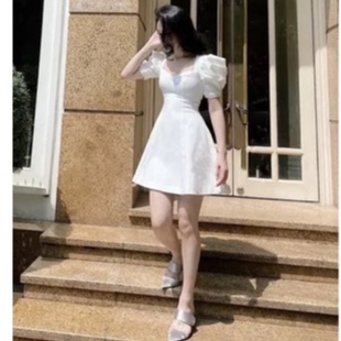 Đầm thiết kế.đầm tiểu thư tay bồng dáng xòe phối cổ điệu đà.