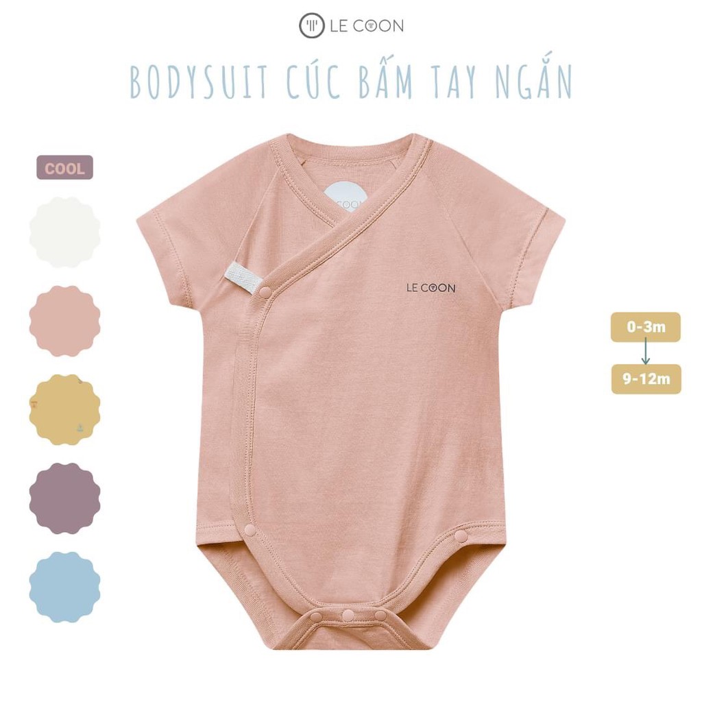 LE COON  Bodysuit Lecoon cho bé trai bé gái cúc bấm tay ngắn cotton 100%