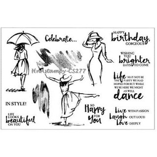 hnastampy CS277 con dấu tem trong suốt seal clear stamp dùng cho thiệp handmade scrapbook planner bộ Cô gái in style
