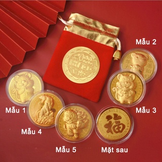 ĐỒNG XU CỌP VÀNG TẶNG KÈM TÚI GẤM 2022 SANG CHẢNH LÀM QUÀ TẶNG TẾT