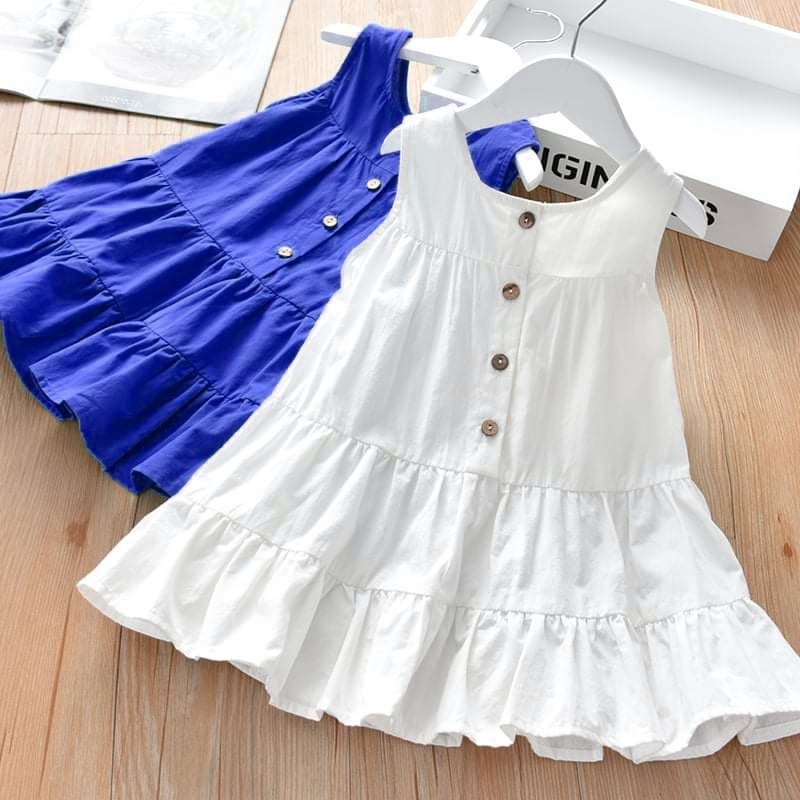 Váy bé gái cotton cúc sau 3 tầng, đầm sát nách cho bé từ 2 đến 15 tuổi, size đại 45kg