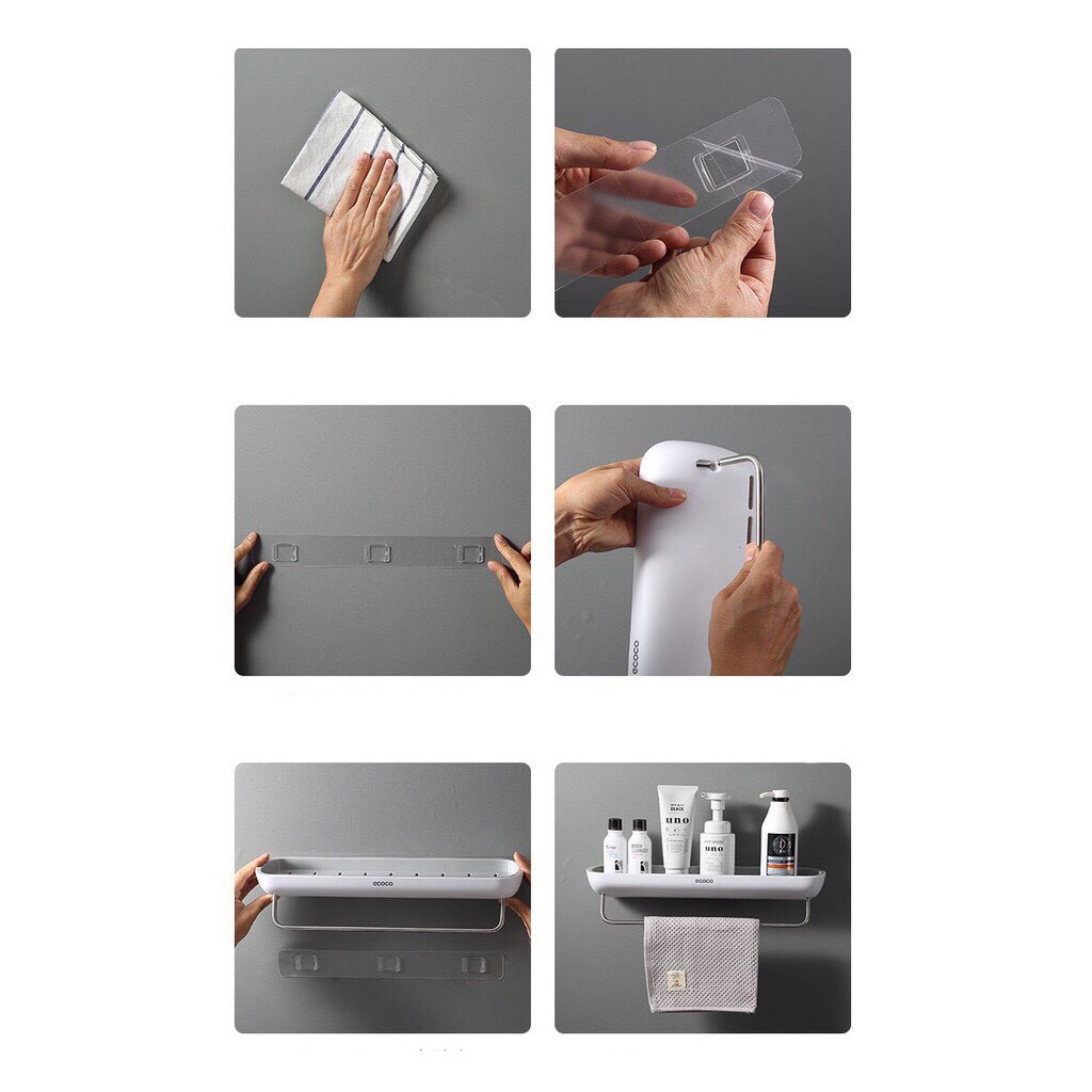 Kệ Để Đồ Nhà Tắm ECOCO E1923 Bằng Nhựa Cao Cấp, Kệ Đựng Đa Năng Có Thanh Treo Khăn - Tặng Kèm Miếng Dán