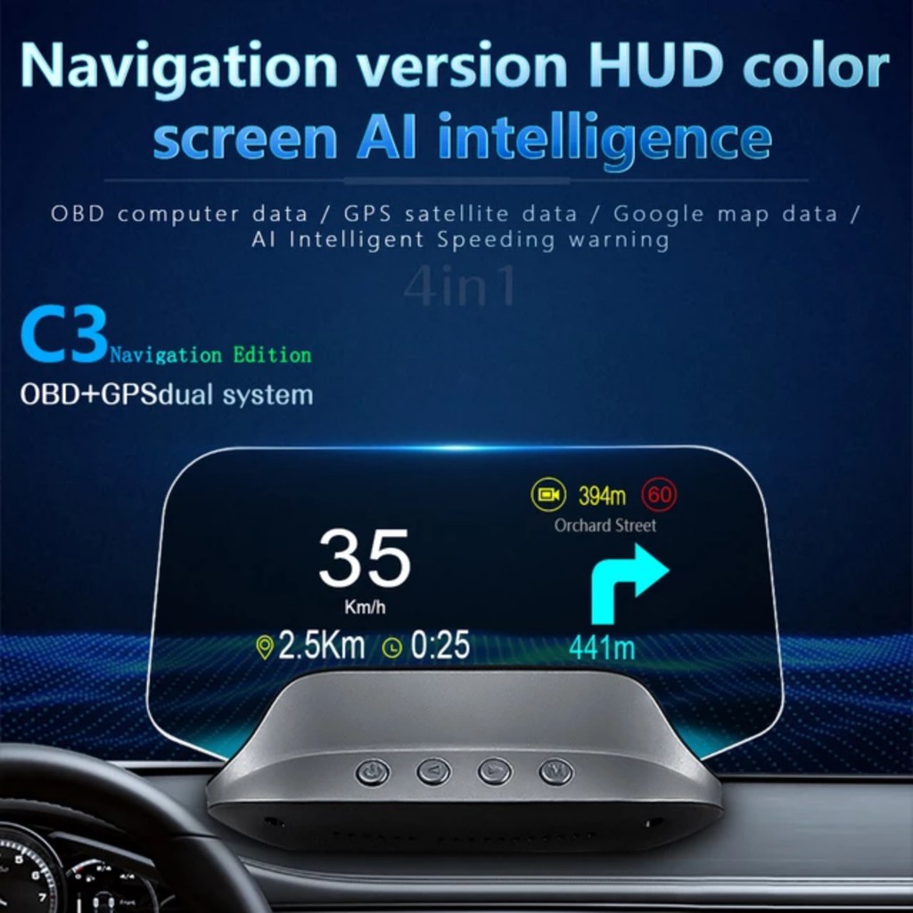 HUD C3 hiển thị tốc độ ô tô xe hơi màn hình màu LCD phản chiếu nhiều giao diện OBD2 + USB GPS mẫu cao cấp mới 2021